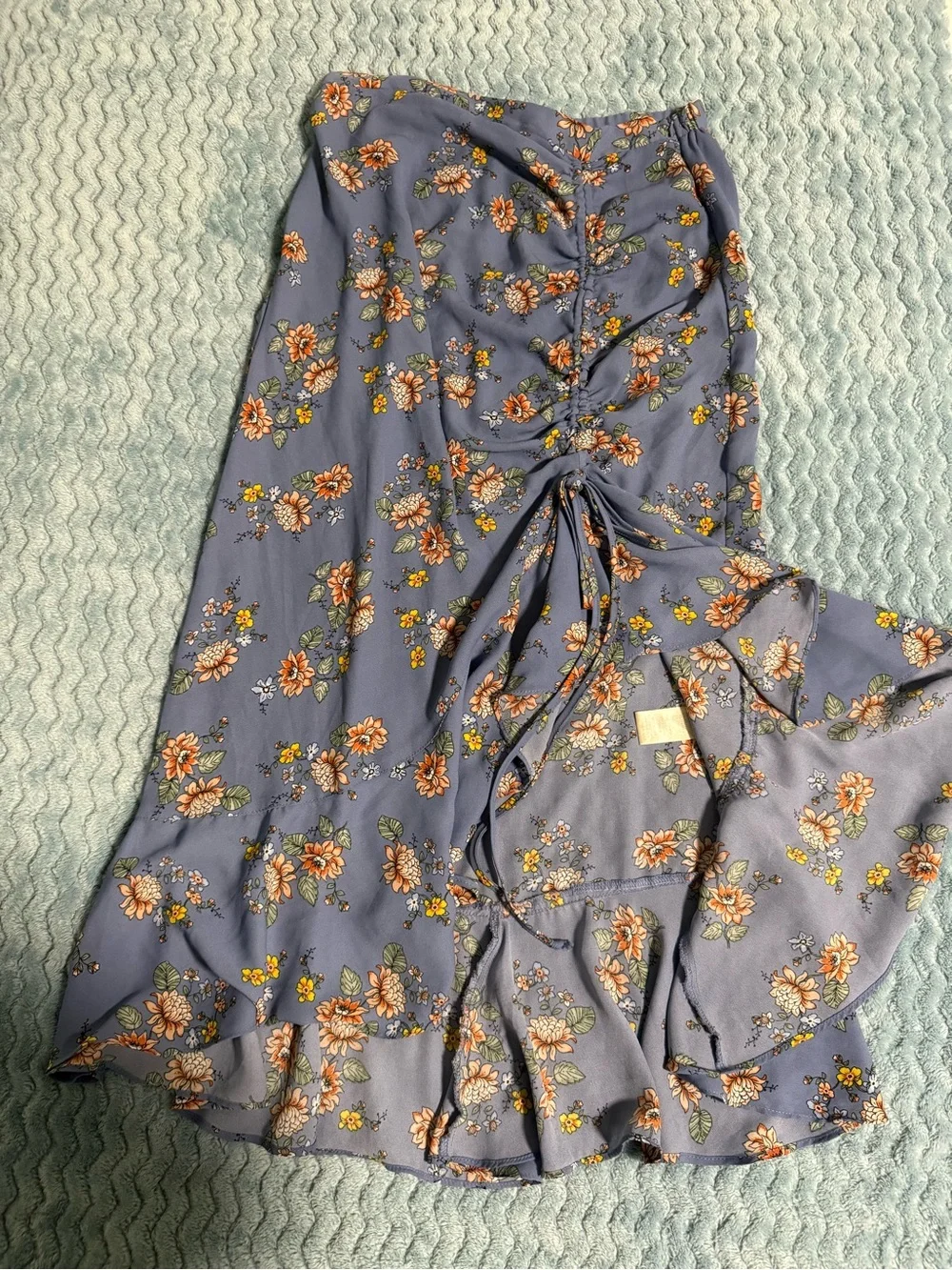 Max Studio Lavender Floral Ruched Midi Skirt